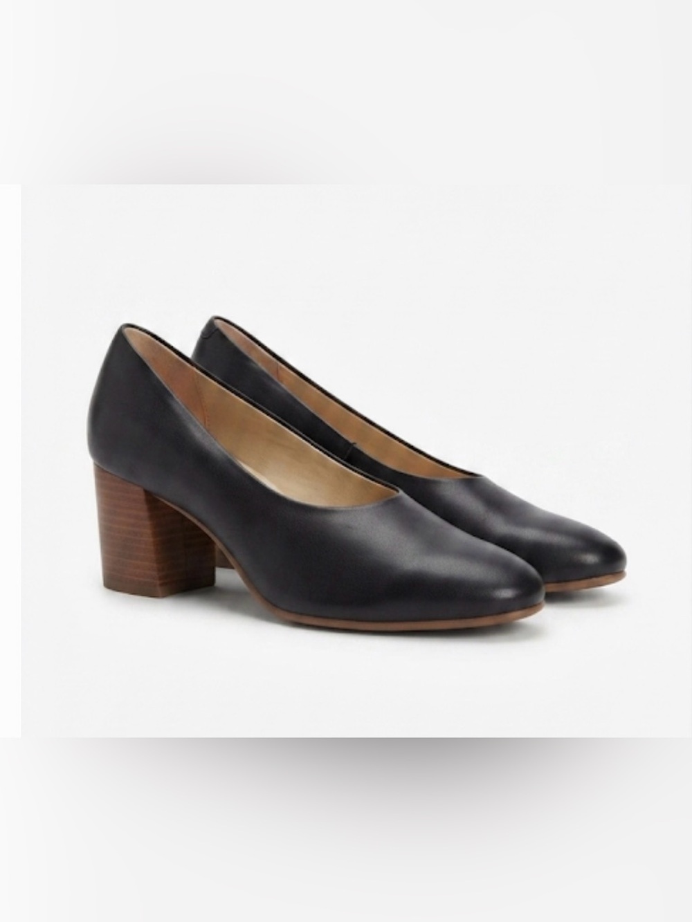 Frank and Oak ‘The June’ Leather Pump Block Heel Navy SIZE 9